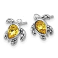 thumbnail image 2 of Sterling Silver Rhodium-plated Polished and Antiqued Yellow Crystal November Birthstone Turtle Earrings, 2 of 3