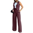 thumbnail image 3 of Women'S Fashionable Blazer Vest Wide-Leg Pants Set - Stylish Comfortable for Daily Wear Deep Red L, 3 of 7