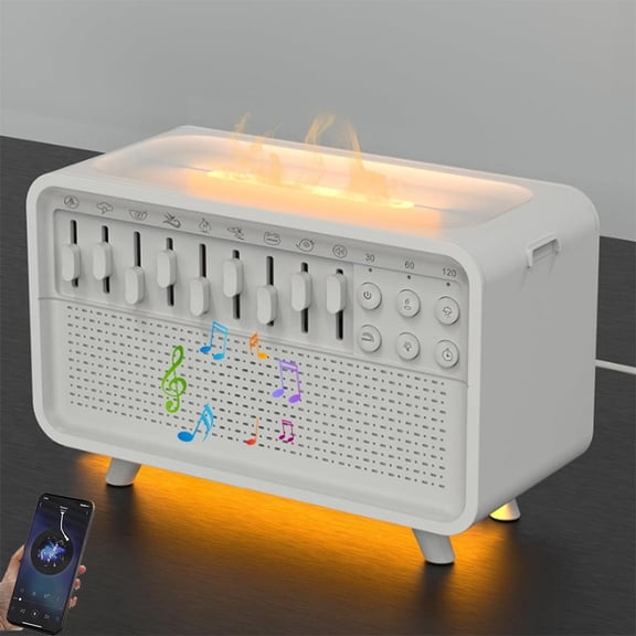 Rosebloom White Noise Machine, White Noise Sound Night Light Humidifier, Humidificador Con Ruido Blanco, Portable 3 in 1 Sounds Box for Sleeping Adults, Nature Rain Music Flame Diffuser
