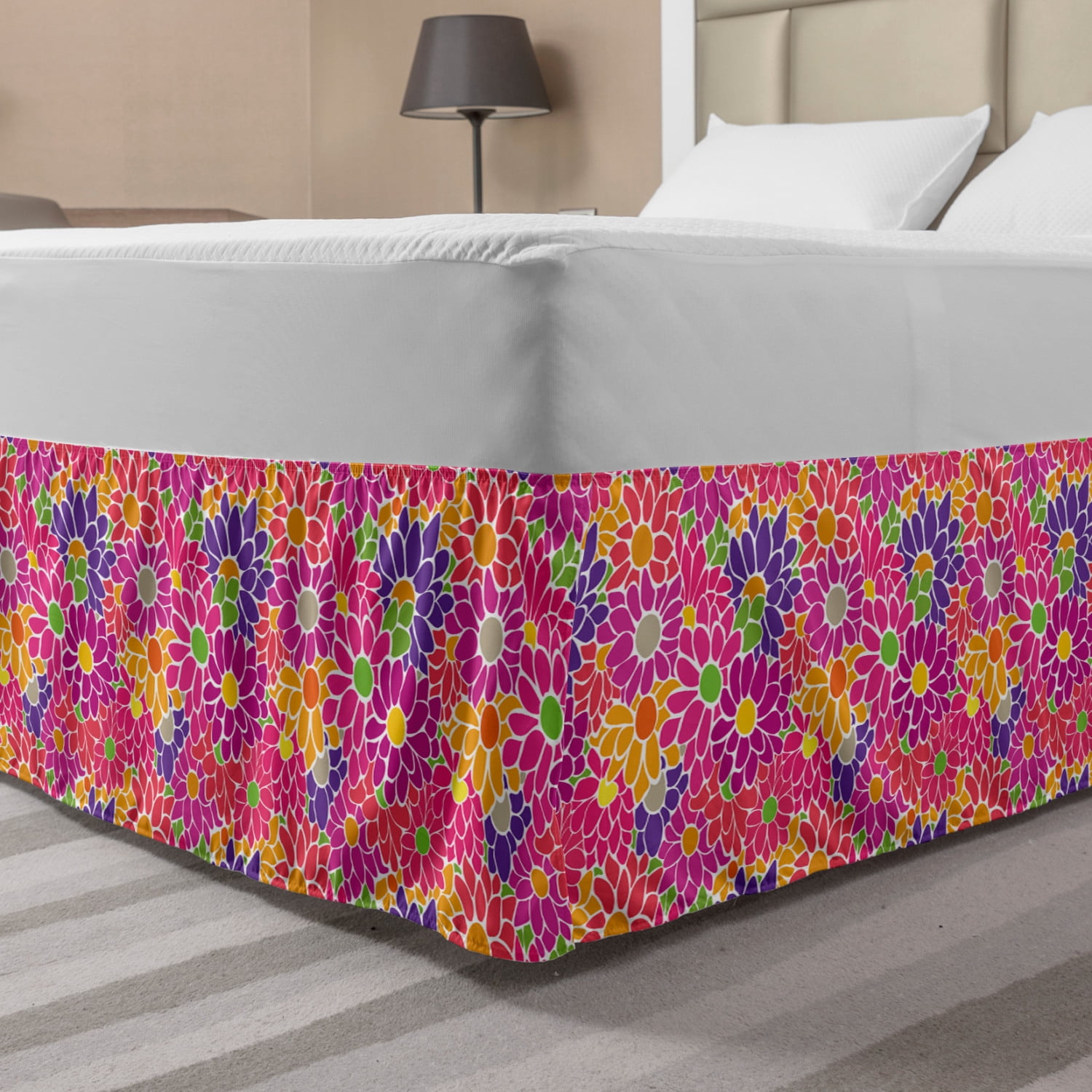 Floral Bed Skirt, Rhythmic 90's Style Simplistic Retro Flair Drawn