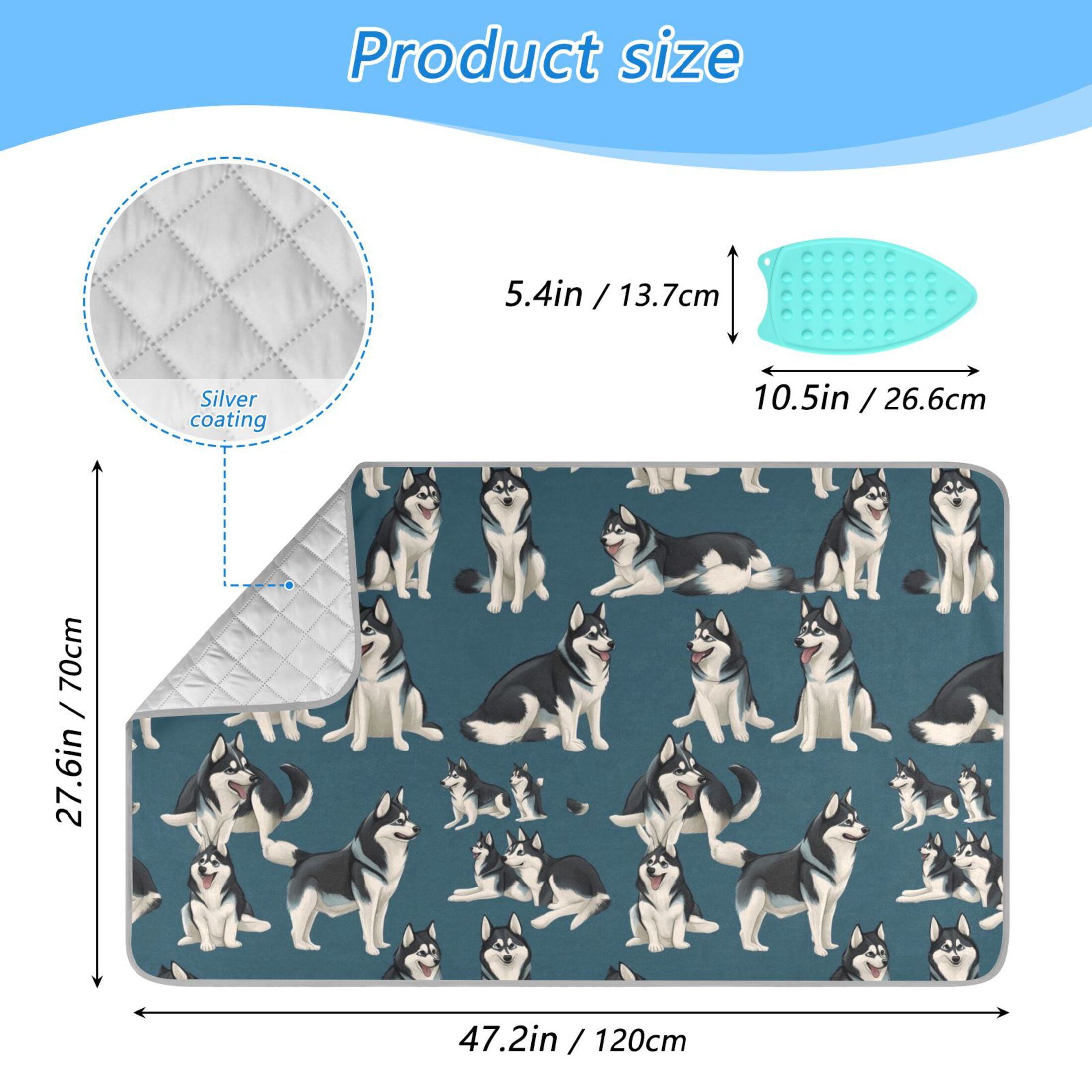 Husky Flat Vector Different Moves Ironing Mat Blanket for Table Top Travel Portable Ironing Board Pad 47.2x27.6 Inch