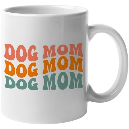 

Dog Mom Title or Name for Moms or Mothers of Dogs Groovy Retro Wavy Text Merch Gift White 11oz Ceramic Mug