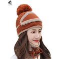 thumbnail image 2 of PULLIMORE Womens Winter Beanie Hats Knitted Scarf Set Pompom Fleece Lined Cap with Face Mask (Khaki), 2 of 8