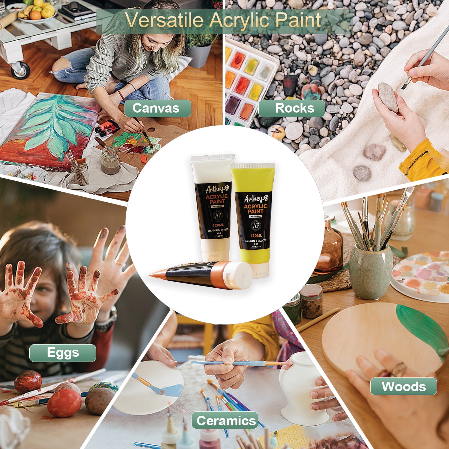 Artkey Acrylic Paint - Acid Blue (120 ml/4.06 oz) Tubes, Rich & Vibrant Pigments, Professional Artists Acrylic Paints - Art Supplies for Canvas Wood Rock Clay Fabric Ceramics Art Crafts Painting