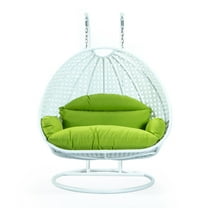 LeisureMod Modern Beige Wicker Hanging Double Seater Egg Swing Chair with Cushion, Light Green - Indoor/Outdoor Patio Swing