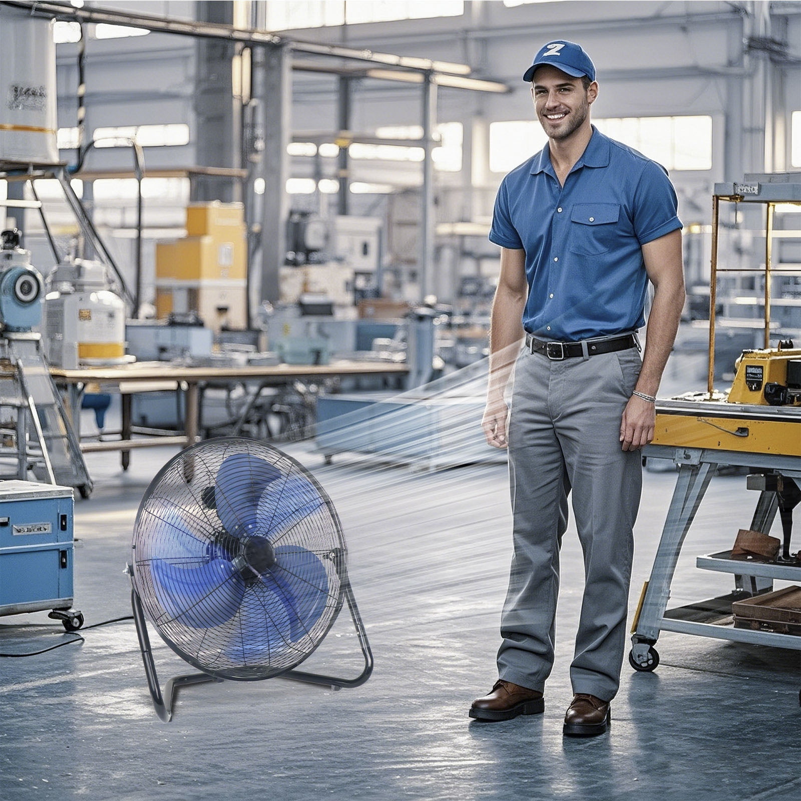 Unbranded 20 Inch High Velocity Industrial Floor Fan, Heavy Duty 3-Speed Metal Cooling Cradle Fans with 360-Degree Tilt for Workshop, Warehouse, Garage, Room