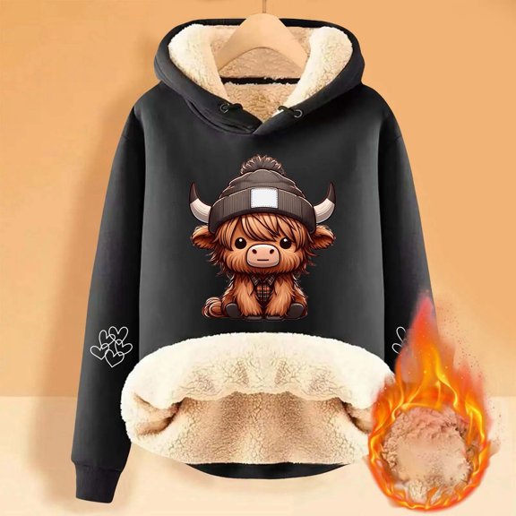 Hoodies for Women Graphic Print Long Sleeve Pocket Cozy Drawstring Hooded Jacket for Daily Wear Sweatshirts for Women Black L