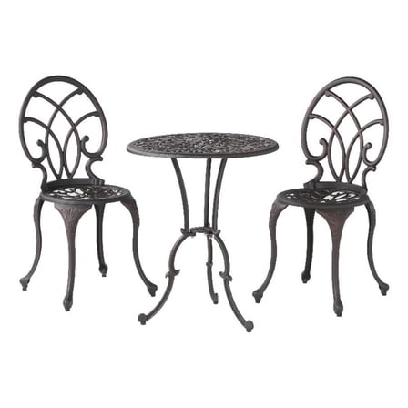 Benjara Charlie 3 pcs Bistro Set w Umbrella Hole- Cast Aluminum in Copper