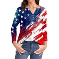 thumbnail image 5 of SAATLERI 4th Of July Shirts for Women 3/4 Length Sleeve Womens Tops Funny American Flag Red White Blue Stripes Graphic Print Blouses Button Down V Neck Tunic Tops, 5 of 5