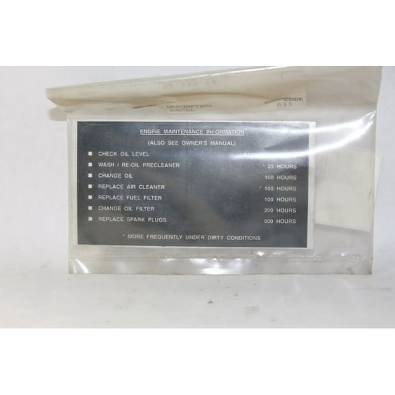 Kohler Parts 2411314S LABEL ENGINE MAINTENANCE Engine KO-2411314S