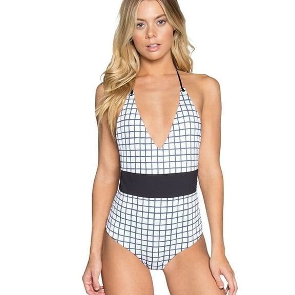 Tavik Womens Carmel One Piece Halter Top Swimsuit, White, Large