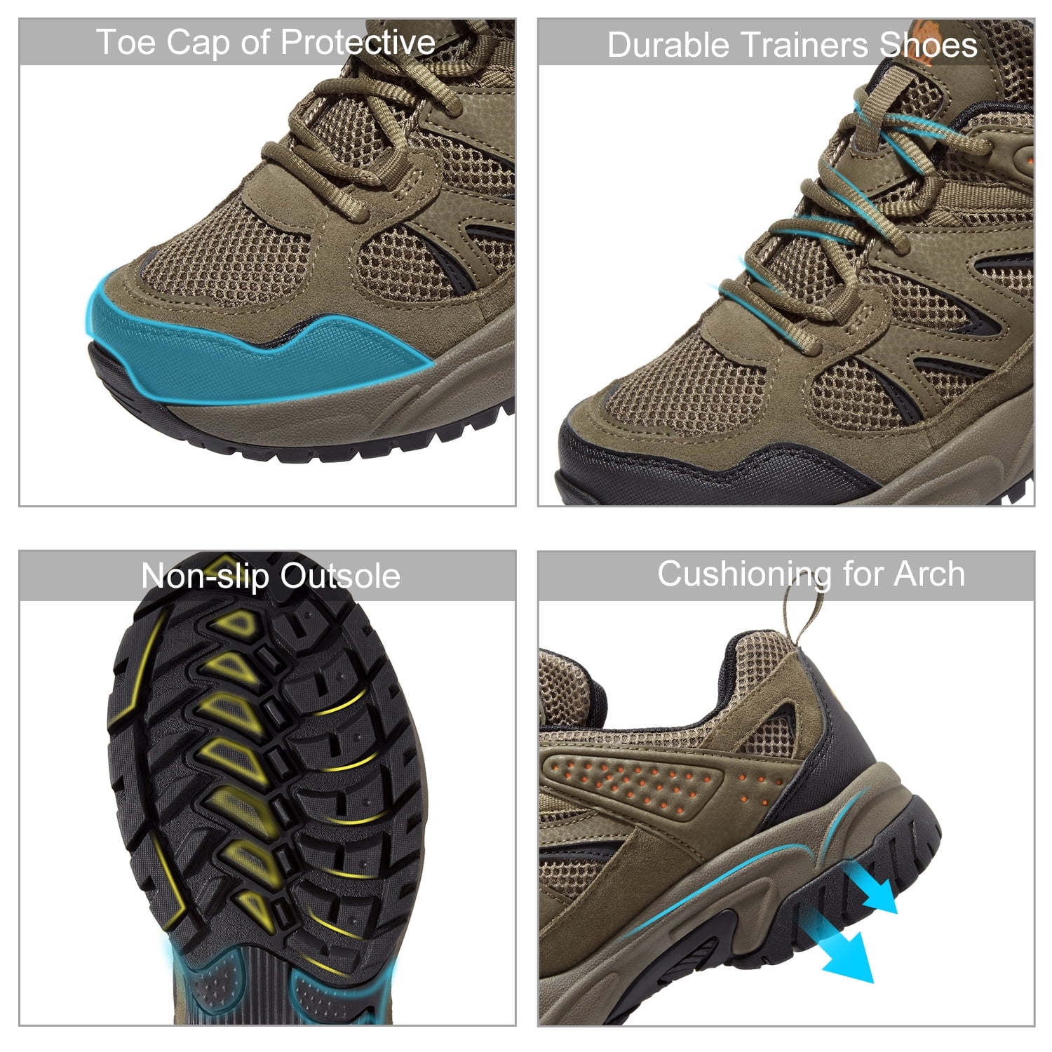 OutPro Men's Hiking Shoes Non-Slip Lightweight Sneakers Breathable Athletic Shoes Low-Top Trail Running Shoes