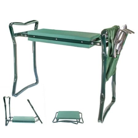 5 Star Super Deals Foldable Garden Kneeler With Handles And Seat - Bonus Tool Pouch - Portable Garden Chair Stool Bench Thick EVA Cushion Pad Perfect For Planting & Weeding (Large - 23.5 x 10.5 x 19", Green)