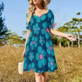 thumbnail image 4 of Vestido de manga corta con estampado de flores retro 860 para mujer, vestido de noche para mujer, 4 of 7
