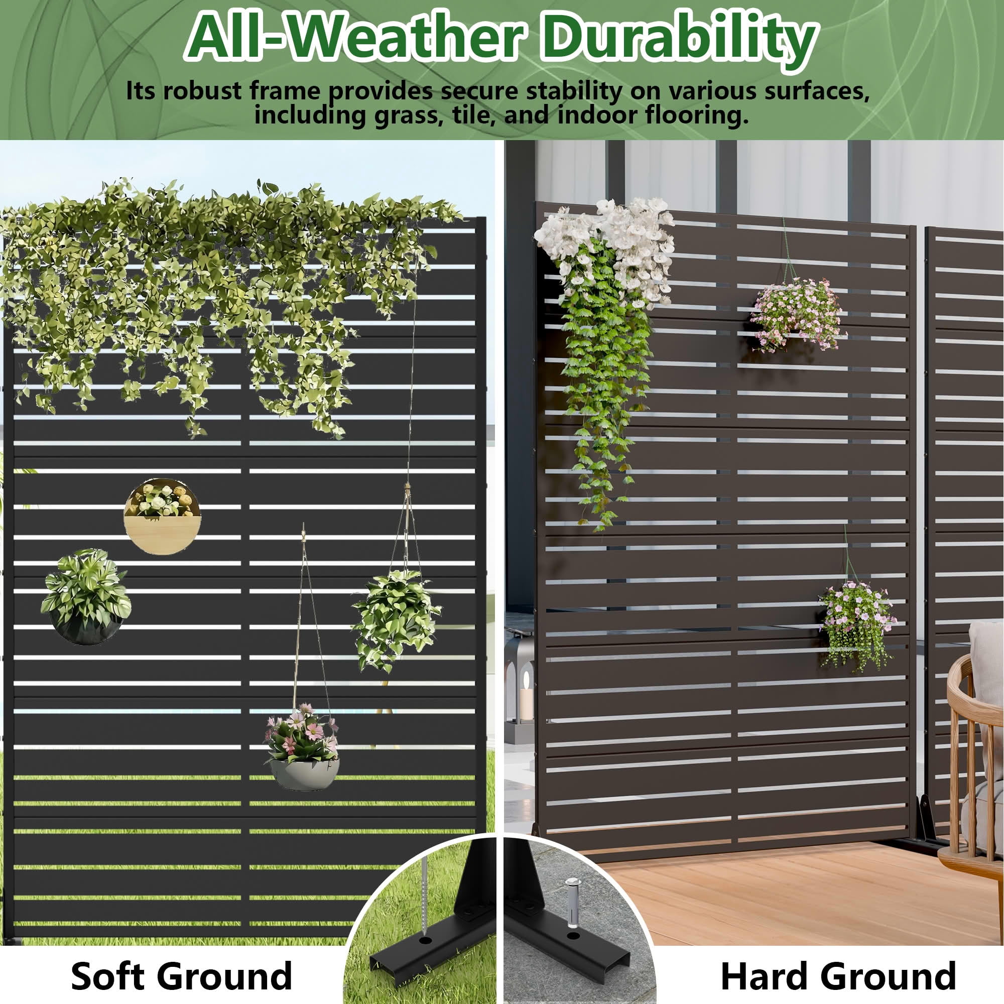 MAYEERTY 2-Piece Outdoor Metal Privacy Screen 6ft × 4ft Black, 6-Panel Wide-Narrow Louvered Galvanized Iron for Garden
