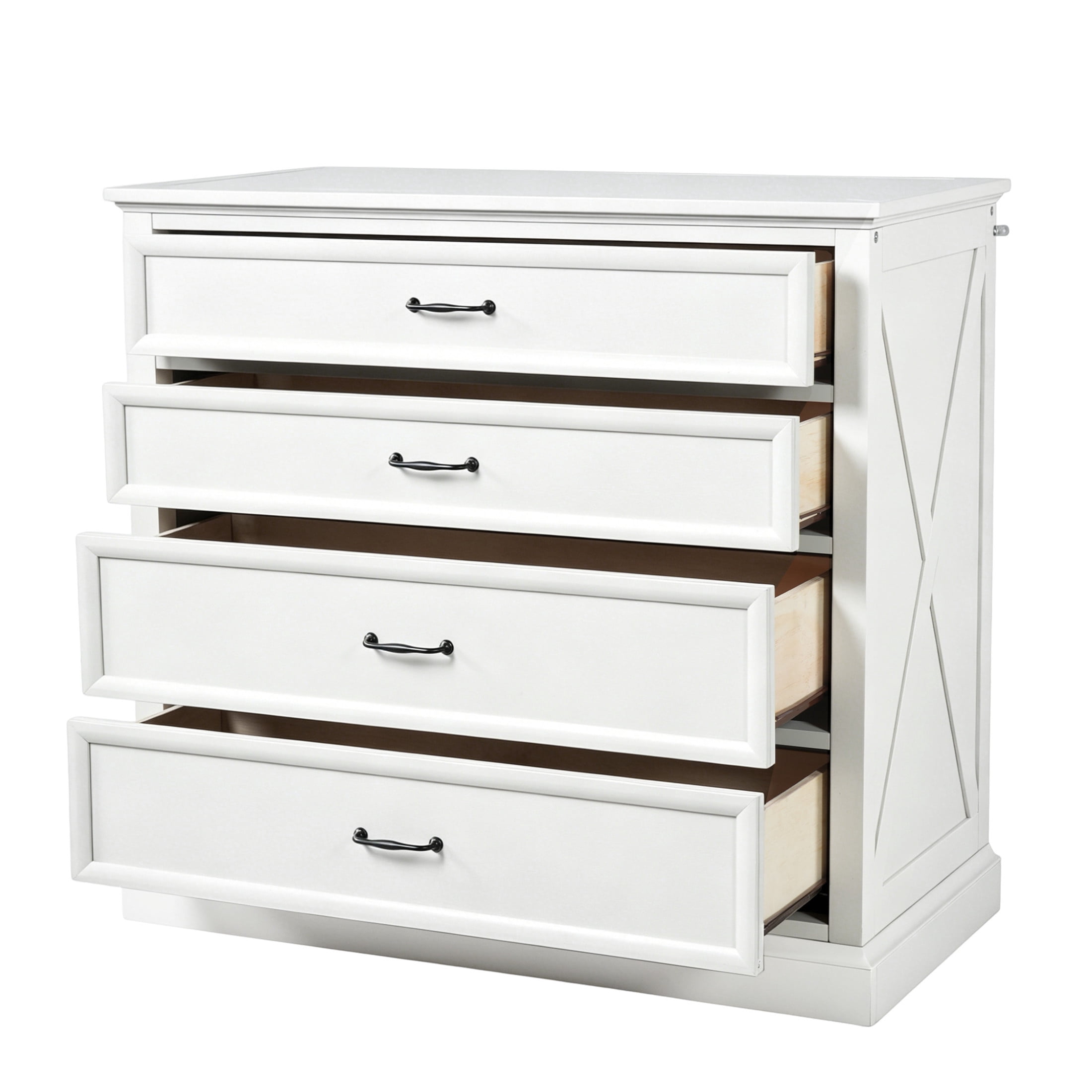 Noble House 4 Piece Queen Bedroom Set with Platform Bed, 2 Nightstands and Dresser, White