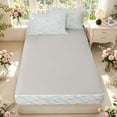 thumbnail image 4 of Manfei Minimalist Check Zipper Queen Comforter Set with Fitted Sheet and 2 Pillowcases,Cute Bow Zipper Bedding Set,Blue,Light Gray Reversible,4pcs, 4 of 8
