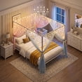 thumbnail image 5 of SuperDeal Full Size Canopy Bed Frame Metal Slats 800lbs Mattress Foundation W/Headboard & Under Bed Storage, No Box Spring Needed, White, 5 of 10