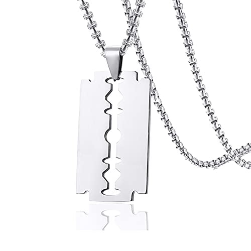 Razor Blade Stainless Steel Pendant Ball Chain Necklace Charm Dog Tag Punk 