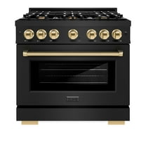 ZLINE Autograph Edition 36 in. 5.2 cu. ft. Gas Range with 6 Burner Cooktop and Convection Gas Oven in Black Stainless Steel and Polished Gold Accents (HGRBZ-36-G)
