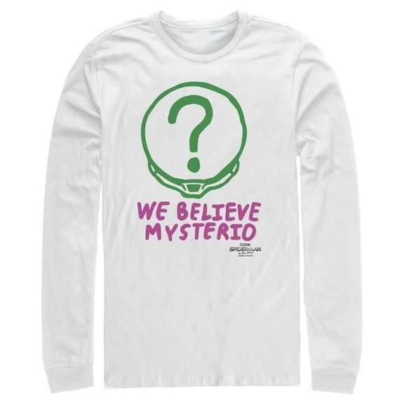 Men's Marvel Spider-Man: No Way Home We Believe Mysterio Pink and Green  Long Sleeve Shirt White X Large
