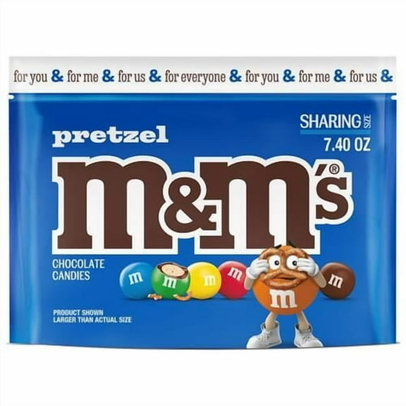 M&Ms Pretzel Milk Chocolate Candy, Sharing Size, 7.4 Oz Resealable Bag - Pack of 2