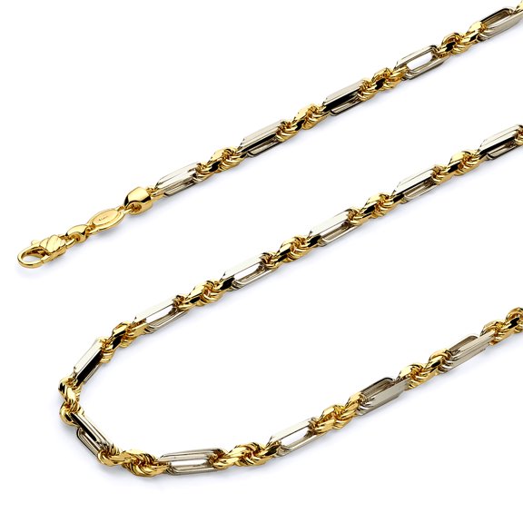 Wellingsale 14k Two Tone Yellow and White Gold Polished Solid 3.5mm Figarope Chain Necklace - 24"