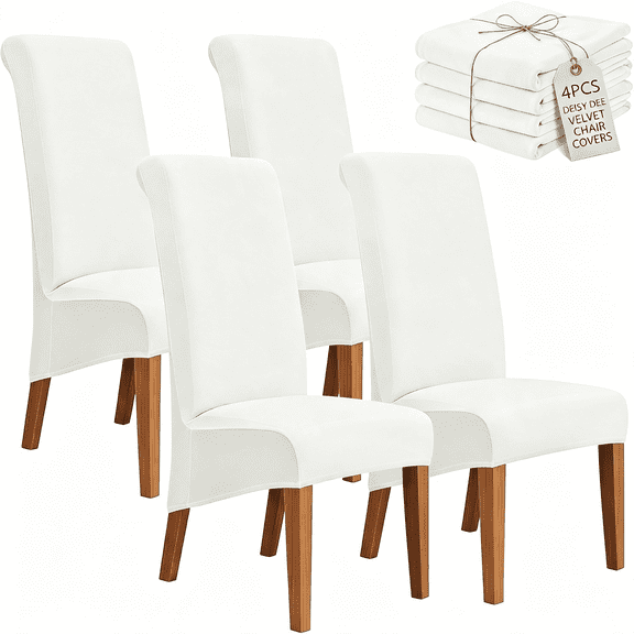 AUQ Stretch Xl/Oversized Extra Large Velvet Dining Room Chair Covers for Kitchen Dining,Removable Washable Chair Protectors Slipcovers Washable Protector Velvet Dining Chair Covers (Off White,4)