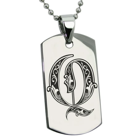 Stainless Steel Letter Q Initial Royal Monogram Engraved Dog Tag Pendant
