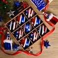 thumbnail image 1 of Caja decorativa colgante de 9 piezas de 8 cm para el Día de la Independencia, galvanizada, pintada a mano, en rojo, blanco y azul, con bolas decorativas., 1 of 9