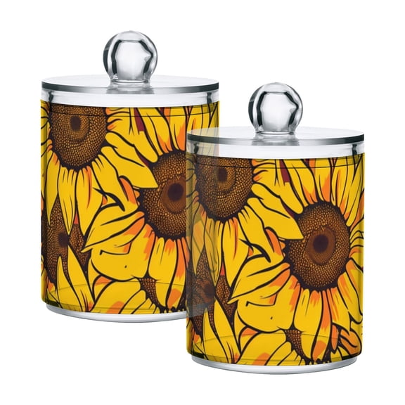 Seamless Sunflower Pattern Translucent Plastic Cans Storage Canisters with Lid Set of 2