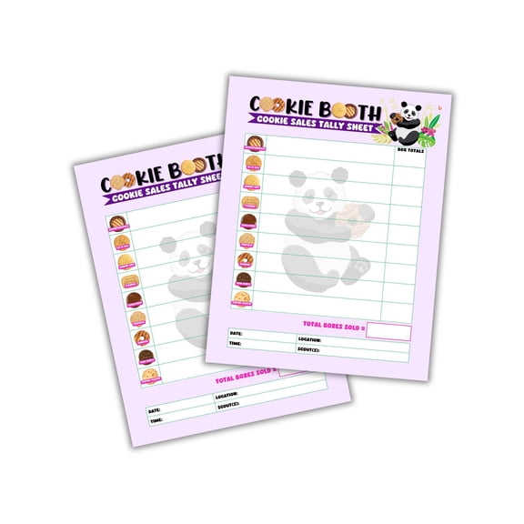 Scout Cookie Sales Tally Sheet  50 Pack 8.5x11 Papers Panda Mascot Sales Rewards Girl Cookies Booth Supplies Troop Leader Books for Sale Goal Sheet Little Brownie