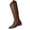 Brown, variant on Women's Knee High Square Toe Boots Faux Leather Elastic Boots Side Zipper Low Heel Boots Comfortable Classic Round Toe Boots Women's Fall Riding Long Tall Boots