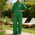 thumbnail image 7 of Women’s Batwing Sleeve Linen Cotton Two-Piece Set – Casual Shirt & Wide Leg Pants Outfit, Lounge Cotton 2 Piece, 7 of 7