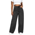 thumbnail image 2 of Ynynloco Women's High Waisted Wide Leg Straight Jeans Buttoned Loose Zimbaplatinum Denim Pants with Pocket, 2 of 4