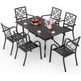 thumbnail image 3 of SOLAURA 7 Piece Outdoor Patio Dining Set, Metal Furniture Set Rectangular Dining Table with Umbrella Holes & 6 Stackable Backyard Garden Chairs, 3 of 9