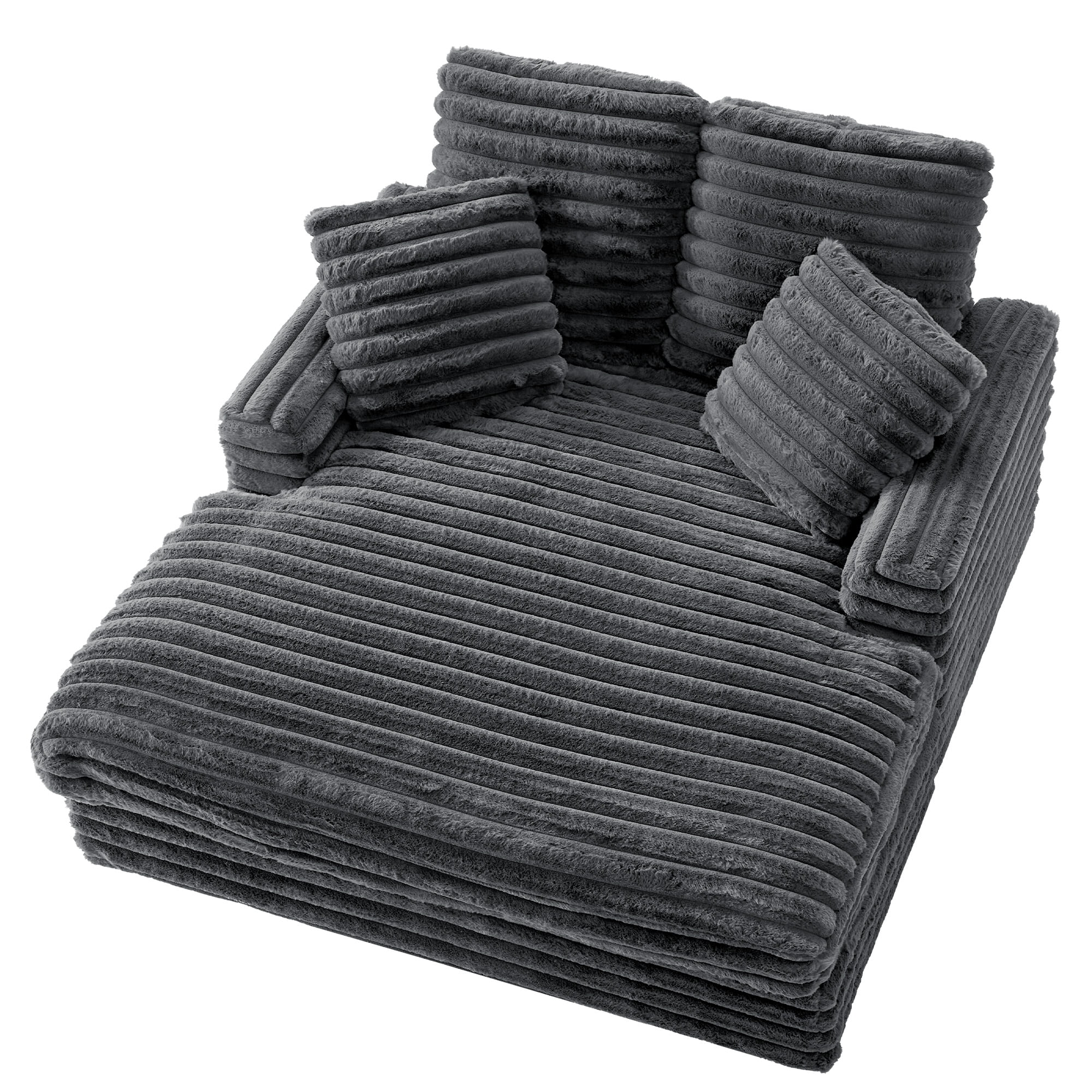 Oversized Chaise Lounge Chair Indoor, Upholstered Sofa Bed with Throw Pillows and Armrests, Sleeper Chair for Living Room, Bedroom,Light Grey