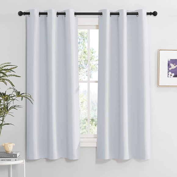 AIR-Room Darkening Curtains for Living Room, Energy Smart Privcay Window Curtains Drapes Durable Rustproof Grommet Panels for Bedroom Laundry, W42 x L63 inch, Greyish White, Set of 2