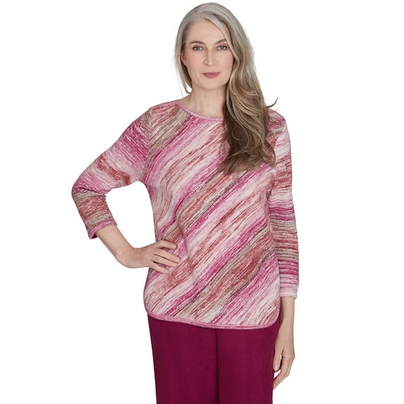 Alfred Dunner Womens Diagonal Space Dye Crew Neck Sweater