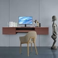 thumbnail image 2 of Wall Mounted Desk, Floating Wall Organizer with Pull Out Drawer, 15.5" D x 60" W x 9.5" H, Space-Saving Wall Organizer Computer Desk for Home Office (Brown), 2 of 9
