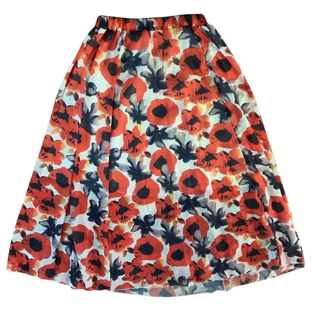 TSADFHJI Jupes Grande Taille Femmes Jupe Longue Florale Imprimée avec Matériau Polyester Design m Orange