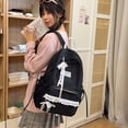thumbnail image 3 of Large Capacity Backpack with Bow Pendant, Multi-Pockets Lace Zipper Closure School Bag for Outdoor Travel Trip (Black), 3 of 9