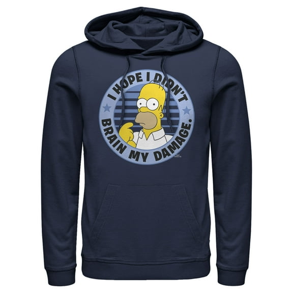 Men's The Simpsons Brain My Damage  Pull Over Hoodie Navy Blue Medium