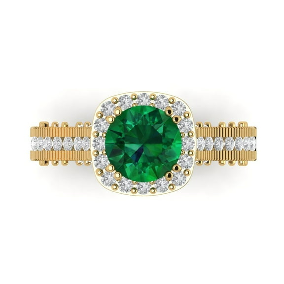 Halo Engagement Ring for Women - 2.37ct Simulated Emerald in 14K Yellow Gold Promise Ring