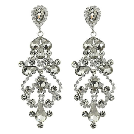 - Cubic Zirconia Victorian Teardrop Earrings Clear Crystals 3 Inches