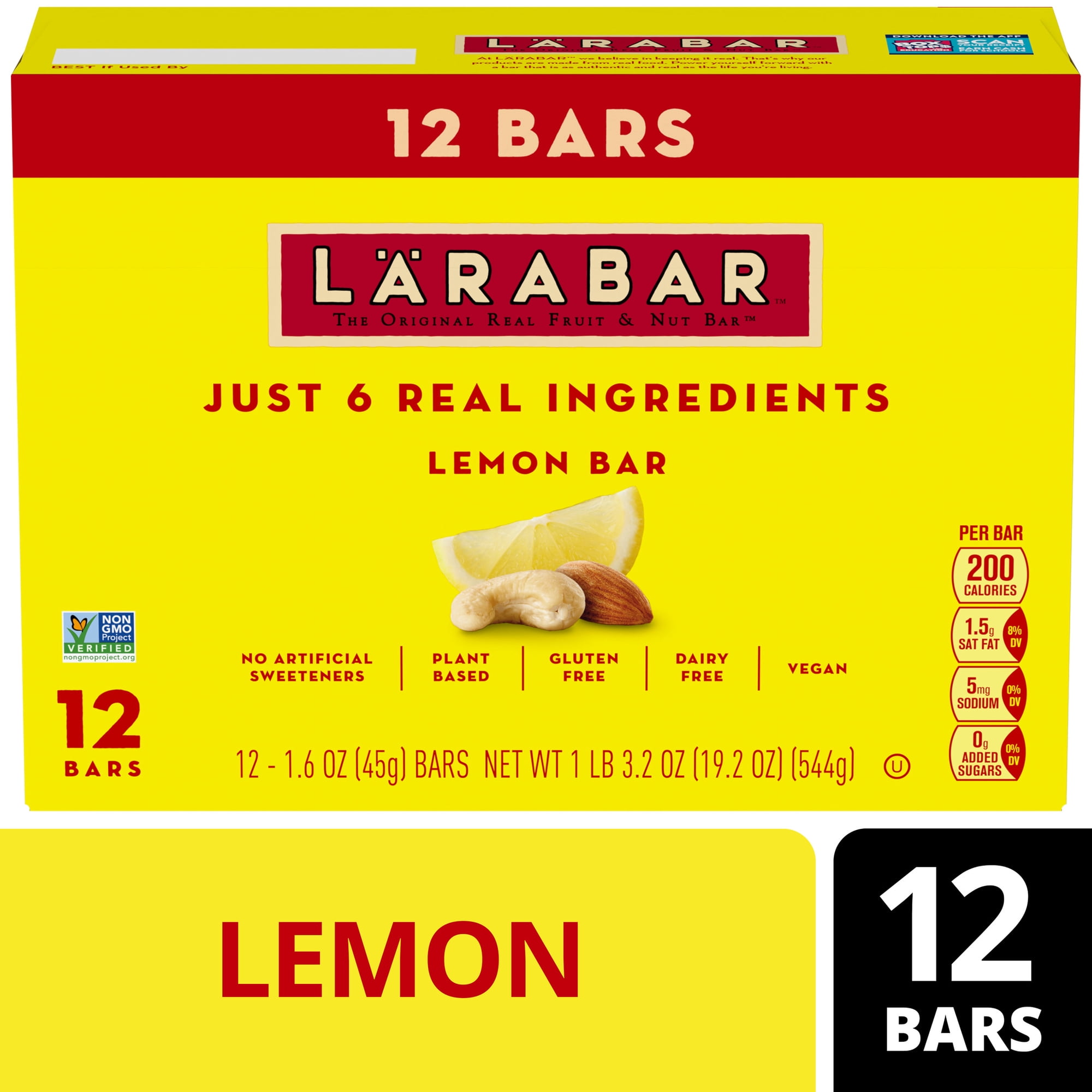 Larabar Lemon Bar Fruit and Nut Bars, Gluten Free and Vegan, 19.2 oz, 12 Count