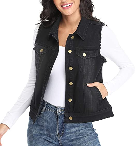 Denim Vest Distressed Cropped Washed 