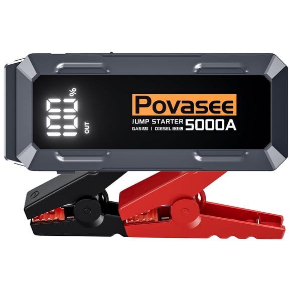 Arrancador de batería para auto Povasee 5000A, banco de energía portátil con LED