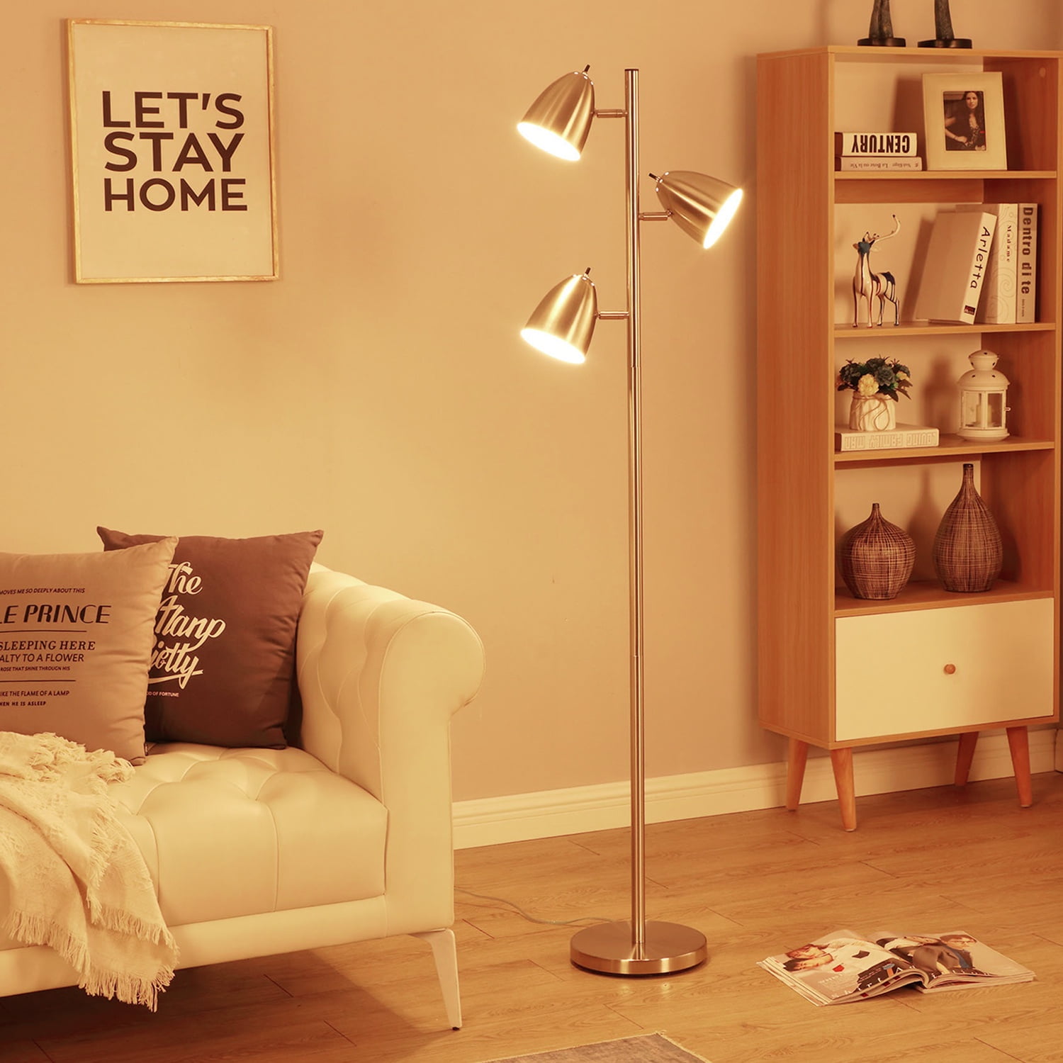 Brightech Jacob 64" Modern 3-Light LED Floor Lamp with Metal Cone Shades and 3 Adjustable Heads - Brushed Nickel