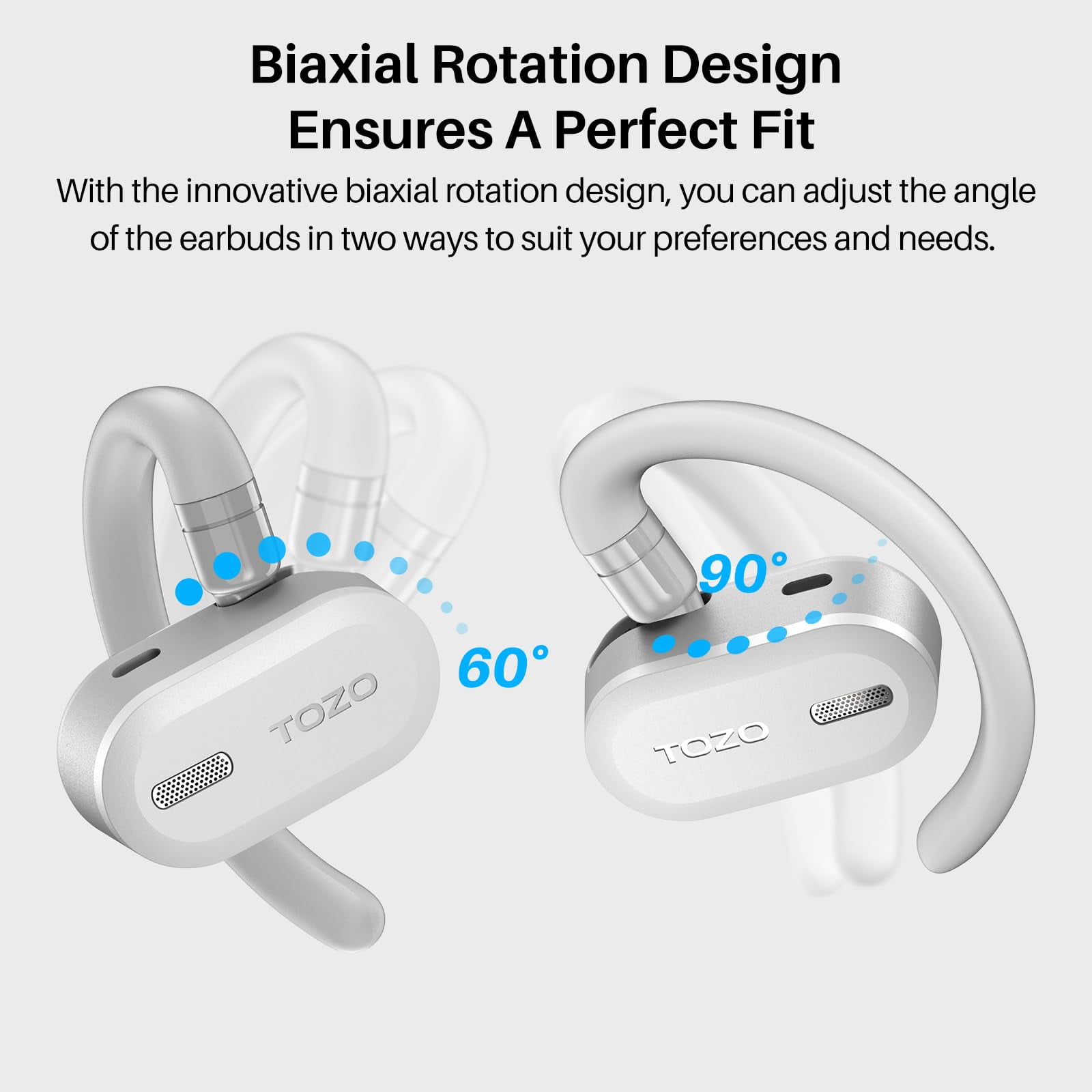TOZO O2 Open Ear Bone Conduction Headphones, ORIGX Acoustic, DSP Noise Cancelling, 42H, Dual-Axis Multi-Angle Adjust, Crystal-Clear Calls, APP-EQ, Waterproof Sports Headphones for Running Workout Gym